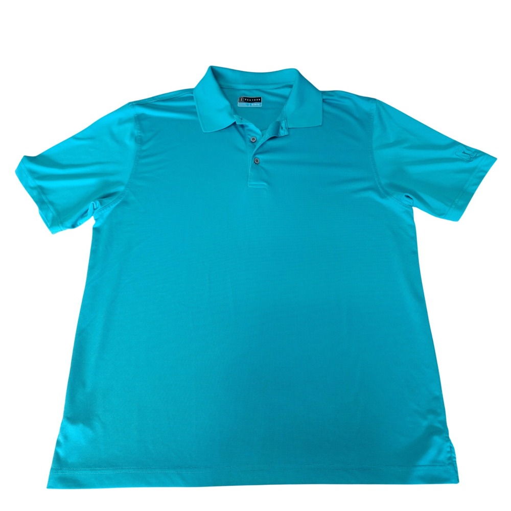 PGA Tour Mens XL Turquoise Blue Performance Short Sleeve Golf Polo Shirt